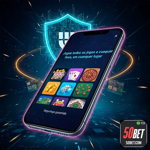 Imagem promocional do 50bet, destaque para a interface do aplicativo móvel do site 50bet