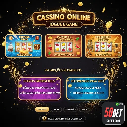 Imagem com destaque para variedade de jogos de cassino online na 50bet
