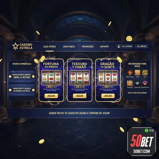 Tela de celular exibindo jogos de cassino online na 50bet